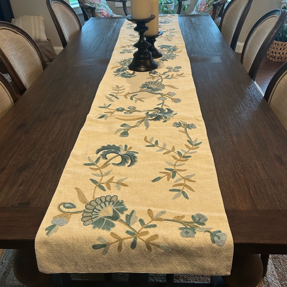Pottery Barn Liana Crewel Floral Embroidered Table Runner